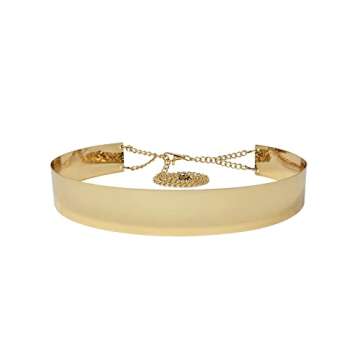 BA UNIQUE FASHION Stylish Shiny Mirror Metal Waist Belt for Women Adjustable Small to Plus Size (Medium/Gold Tone)