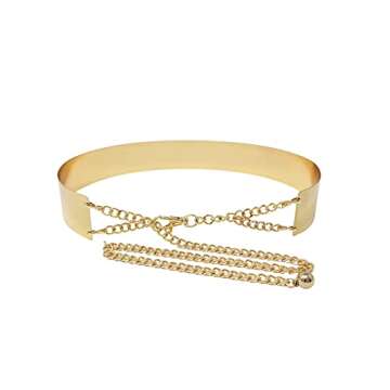 BA UNIQUE FASHION Stylish Shiny Mirror Metal Waist Belt for Women Adjustable Small to Plus Size (Medium/Gold Tone)
