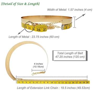 BA UNIQUE FASHION Stylish Shiny Mirror Metal Waist Belt for Women Adjustable Small to Plus Size (Medium/Gold Tone)
