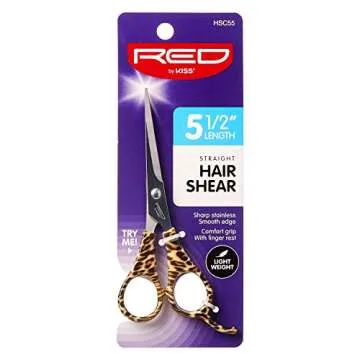 Red by Kiss Straight Hair Cut Shear, Ergonomic Design, Light Weight (Hair Shear, 5.5") No Extra Maintenance Needed