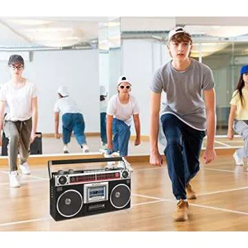 1980s Retro Bluetooth Boombox with Cassette Player and AM/FM Radio, Wired and Wireless Streaming, Classic 80s Style with Modern Technology, Silver