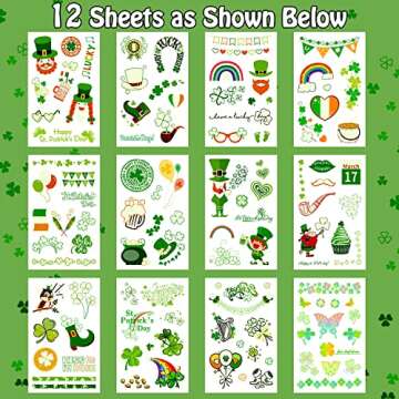 Partywind 12 Sheets Glow St Patrick's Day Temporary Tattoos for Kids, Luminous Saint Patrick's Day A...