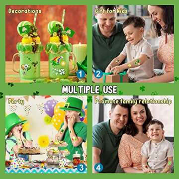 Partywind 12 Sheets Glow St Patrick's Day Temporary Tattoos for Kids, Luminous Saint Patrick's Day Accessories Party Decorations, Irish Shamrock Stickers Goodie Bags Stuffers
