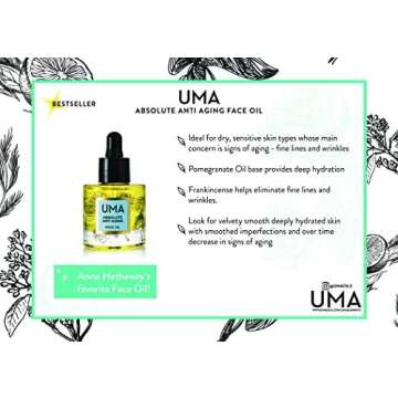 UMA Absolute Anti Aging Face Oil For Wrinkles & Dryness | 100% Natural, Non-toxic, and free from all synthetics | Daily Ayurvedic Moisturizer for youthful skin (1fl oz | 30ml)