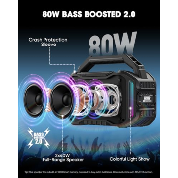 ANCOON Speakers Bluetooth Wireless: 80W(Peak) Loud Speaker with Bass, 20H Playtime, IPX6 Waterproof,...