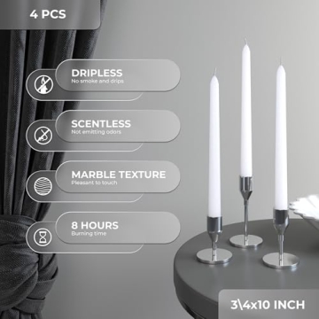 Candwax Taper Candles 10 inch Dripless Set of 4 Ideal for Dinners