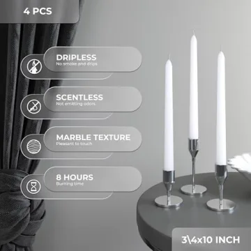 Candwax Taper Candles 10 inch Dripless Set of 4 Ideal for Dinners
