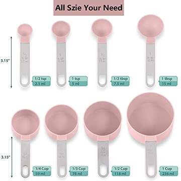 Stylish 8 Piece Measuring Cups and Spoons Set in Pink