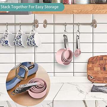 Stylish 8 Piece Measuring Cups and Spoons Set in Pink