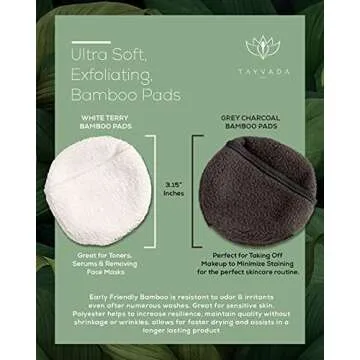 Luxury Bamboo Reusable Makeup Remover Pads, USA Brand (14 PK), Four Layer Face Pads w/Pocket - Reusable Bamboo Face Pads - Eco-Conscious Makeup Remover Pads - Includes Mesh Washing Bag (White/Grey)