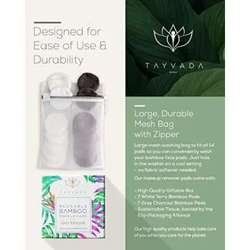 Luxury Bamboo Reusable Makeup Remover Pads, USA Brand (14 PK), Four Layer Face Pads w/Pocket - Reusable Bamboo Face Pads - Eco-Conscious Makeup Remover Pads - Includes Mesh Washing Bag (White/Grey)