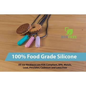 Tilcare Chew Chew Pencil Sensory Necklace 3 Set - Best for Kids or Adults That Like Biting or Have Autism – Perfectly Textured Silicone Chewy Toys - Chewing Pendant for Boys & Girls - Chew Necklaces