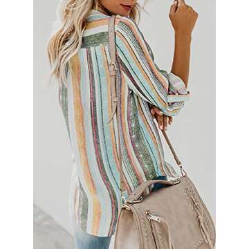 Astylish Womens Long Sleeve Summer Spring V Neck Button up Striped Blouse Casual Tops and T Shirts for Jeans Multicolor XX-Large