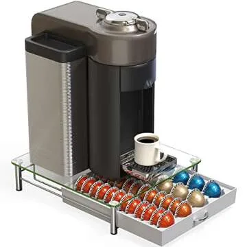 DecoBrothers Crystal Tempered Glass Vertuo Pod Holder Drawer, 24 Large or 48 Small Nespresso Capsule Organizer, White