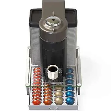 DecoBrothers Crystal Tempered Glass Vertuo Pod Holder Drawer, 24 Large or 48 Small Nespresso Capsule Organizer, White
