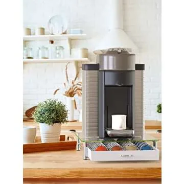 DecoBrothers Crystal Tempered Glass Vertuo Pod Holder Drawer, 24 Large or 48 Small Nespresso Capsule Organizer, White