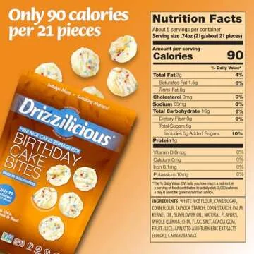 Drizzilicious Mini Rice Cakes Birthday Cake - Rice Crisps, Healthy Snack for Adults and Kids, Flavored Rice Cakes, Vegan, Gluten Free, Allergen Free, Only 90 Calories Per Serving - 4 oz (Pack of 2)