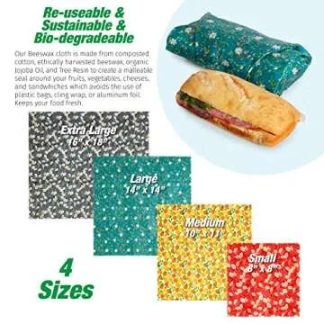 Eco-Friendly Beeswax Food Wraps - 4 Pack for Sustainable Living