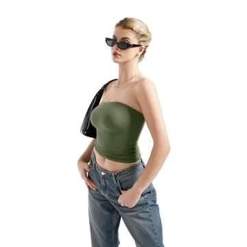 SUUKSESS Women Sexy Tube Top Summer Y2K Going Out Tops Casual Sleeveless Double Lined Basic Tank Top (Army Green, XS)