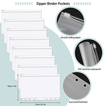 Openfly A6 PU Leather Budget Binder 6 Ring Binder Cover with 8 PCS A6 Binder Pockets, 12 Expense Budget Sheets, 4 Sheets Categories Letter Sticker Label, Cash Envelopes for Budgeting (Blue)