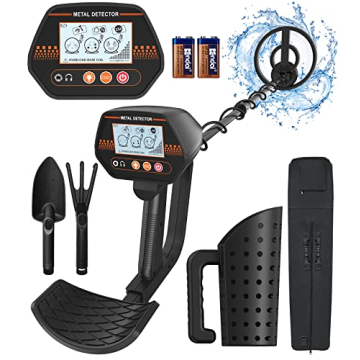 Metal Detector Kit for Kids & Adults with Sand Sifter Scoop, IP68 Waterproof, LCD Display & 8" Coil ...