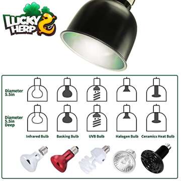 LUCKY HERP Aluminum 5.5inch Shallow Dome Reptile Light Fixture, Reptile Heat Lamp Fixture for UVB Bu...