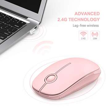 VssoPlor Wireless Mouse, 2.4G Slim Portable Computer Mice with Nano Receiver for Notebook, PC, Laptop, Computer (Pure Pink)