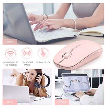 VssoPlor Wireless Mouse, 2.4G Slim Portable Computer Mice with Nano Receiver for Notebook, PC, Laptop, Computer (Pure Pink)
