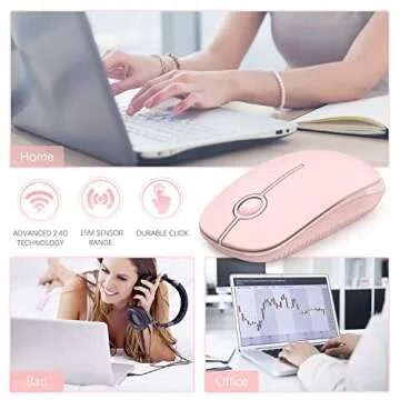 VssoPlor Wireless Mouse, 2.4G Slim Portable Computer Mice with Nano Receiver for Notebook, PC, Laptop, Computer (Pure Pink)