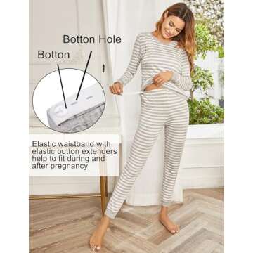 Ekouaer Nursing Pajama Set Striped Long Sleeve Maternity Sleepwear Labor Pjs Breastfeeding Thermal U...