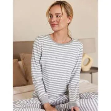 Ekouaer Nursing Pajama Set Striped Long Sleeve Maternity Sleepwear Labor Pjs Breastfeeding Thermal Underwear Clothes Light Gray Stripe Small