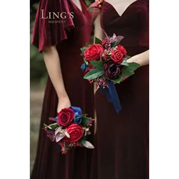 Ling's Moment Navy & Burgundy Artificial Wedding Bouquets Set