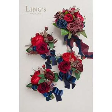 Ling's Moment Navy & Burgundy Artificial Wedding Bouquets Set