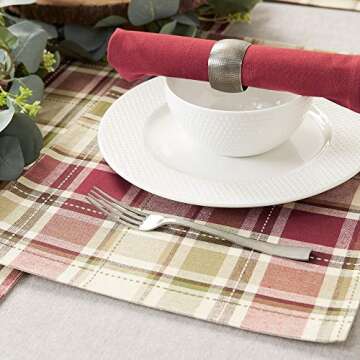 DII Fall & Thanksgiving Dining Table Décor Reusable Cotton Fabric, Placemat Set, 13x19, Rustic Homespun Plaid, 4 Piece