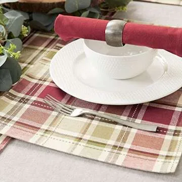 DII Fall Cotton Placemat Set, Rustic Homespun Plaid