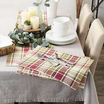 DII Fall & Thanksgiving Dining Table Décor Reusable Cotton Fabric, Placemat Set, 13x19, Rustic Homespun Plaid, 4 Piece