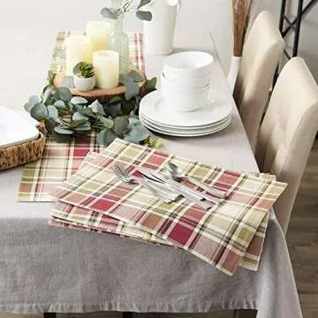 DII Fall Cotton Placemat Set, Rustic Homespun Plaid