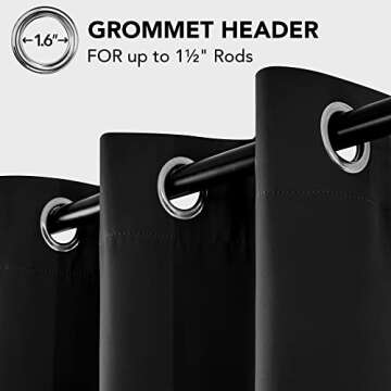 Deconovo Blackout Grommet Curtains - Oeko-TEX Certified Thermal Insulated, Noise-Reducing, Drapes, Sustainable & Easy Care for Bedroom, Living Room, Office - Black, 42W x 63L Inch