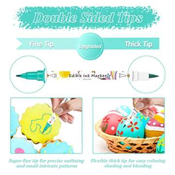 Food Coloring Marker Pens,12Pcs Dual Sided Food Grade and Edible Markers with Fine&Thick Tip,Edible Pen Gourmet Writers for Decorating Cake,Cookies,Fondant,Frosting,Easter Eggs,Painting,Drawing,Baking