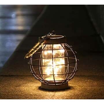 JHY DESIGN Metal Cage LED Lantern Battery Powered,7.3" Tall Cordless Accent Light with 20pcs Fairy Lights.Great for Weddings, Parties, Patio, Events for Indoors/Outdoors.