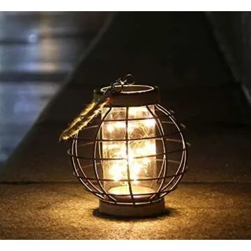 JHY DESIGN Metal Cage LED Lantern Battery Powered,7.3" Tall Cordless Accent Light with 20pcs Fairy Lights.Great for Weddings, Parties, Patio, Events for Indoors/Outdoors.