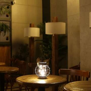 JHY DESIGN Metal Cage LED Lantern Battery Powered,7.3" Tall Cordless Accent Light with 20pcs Fairy Lights.Great for Weddings, Parties, Patio, Events for Indoors/Outdoors.