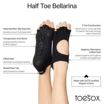 Toesox Women's Bellarina Half Toe Grip Socks for Yoga