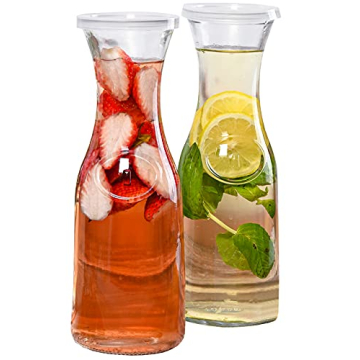 Estilo Set of 2 Glass Carafes 1 Liter with Lid - Stylish Tall Neck Design