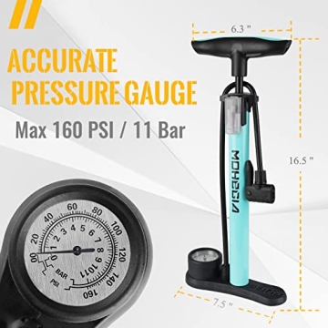 MOHEGIA Bike Floor Pump with Gauge - Inflator 160 PSI