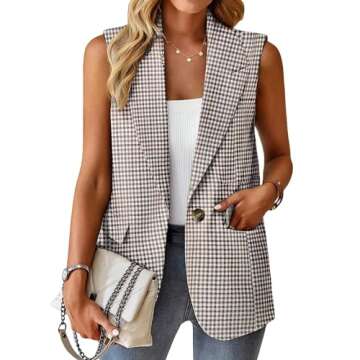 Plaid Blazers Vest for Women Sleeveless Business Casual Plus Size Blazer Vests Work Professional Fal...