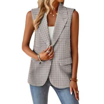 Plaid Blazers Vest for Women Sleeveless Business Casual Plus Size Blazer Vests Work Professional Fall Winter Clothes Outfits for Women 2024 KG XL