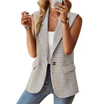 Plaid Blazers Vest for Women Sleeveless Business Casual Plus Size Blazer Vests Work Professional Fall Winter Clothes Outfits for Women 2024 KG XL