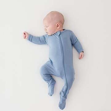 KYTE BABY Unisex Zipper Closure Footies, Rayon Made From Bamboo (Newborn, Slate)