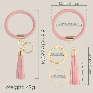 Coolcos Key Ring Bracelets Wristlet Keychain Bangle Keyring - Large Circle Leather Tassel Bracelet H...